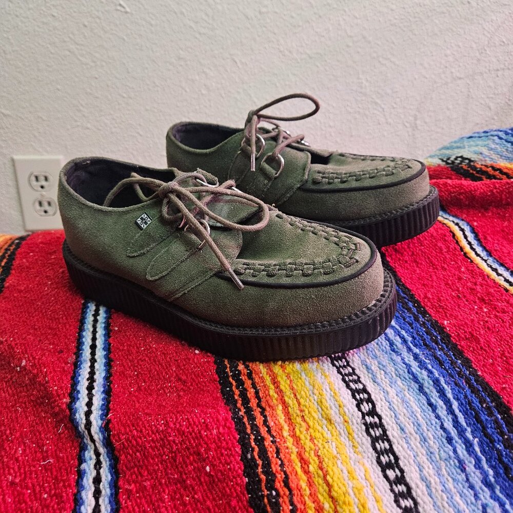 Tuk creepers platform loafers womens size 10 mens size 8 green suede !